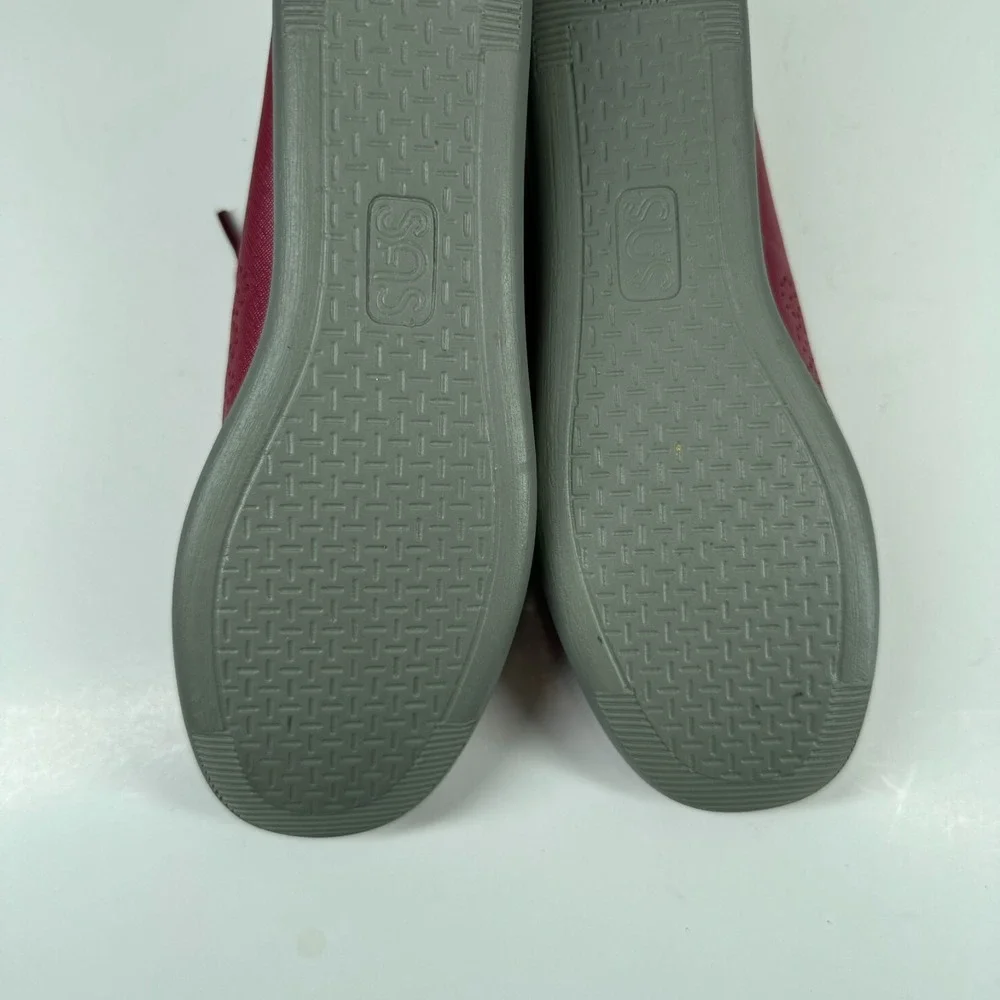 SAS Bounce Women's 11.5M Cranberry Burgundy Leather Lace-Up Wedge Moccasin Shoes